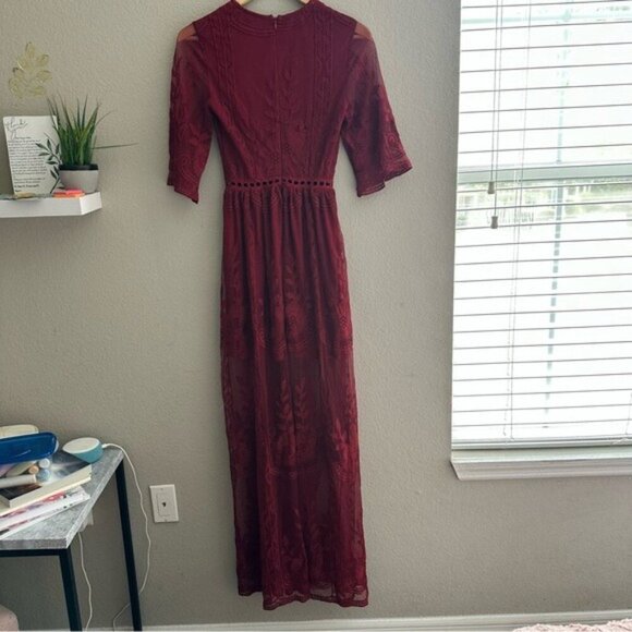 Southern Fried Chics Red Lace Maxi Dress XS NWT Romantic Boho Sheer Overlay NWT - Picture 5 of 16